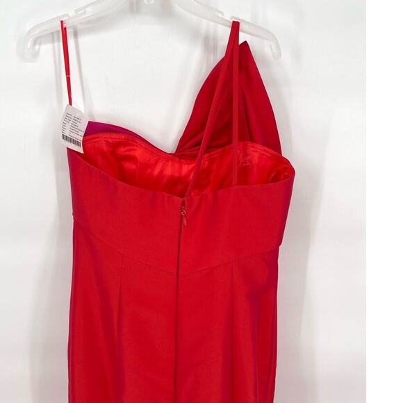 NWT Amsale Coral Fuchsia Duchess Satin Oversize Bow One Shoulder Gown size 10 - Picture 8 of 12